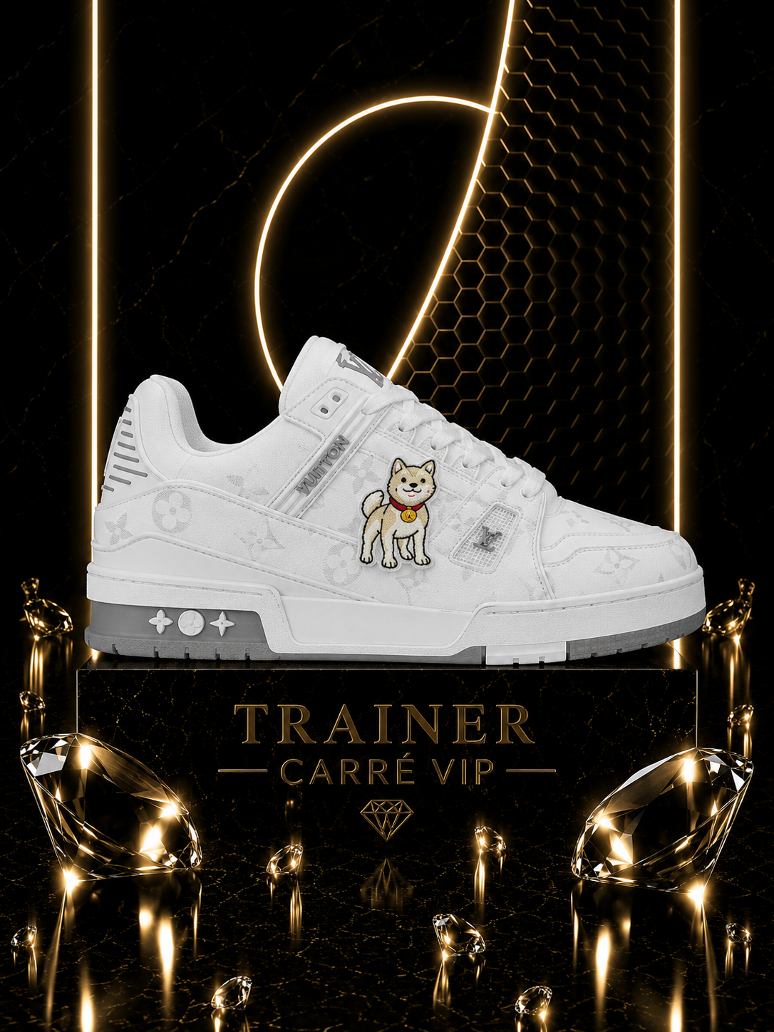Trainer White Grey Monogram Denim